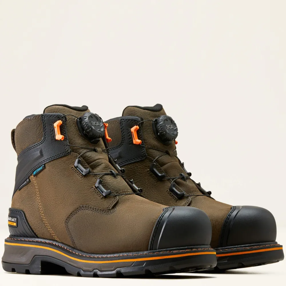 Ariat Men's Stump Jumper 6" Comp Toe WP BOA Work Boot- Coffee- 10048060