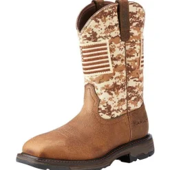 Women Ariat Men's WorkHog Patriot 11" Soft Toe Work Western Boot - Earth - 10023100