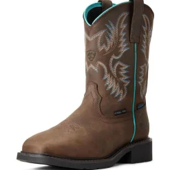 Women Ariat Women's Krista 9" Steel Toe WP Western Work Boot - Dark - 10029516