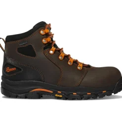 Women Danner Women's Vicious 4" Plain Toe WP Slip Resist Work Boot -Brown- 13883