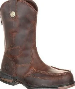 Women Georgia Men's Athens 11" Soft Toe Pull On Zipper Work Boot- Brown- GB00226