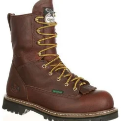 Women Georgia Men's Logger 8" Steel Toe WP Lace-To-Toe Work Boot- Chocolate- G103