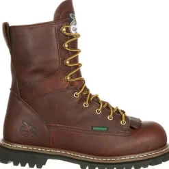Women Georgia Men's Logger 8" Steel Toe WP Lace-To-Toe Work Boot- Chocolate- G103
