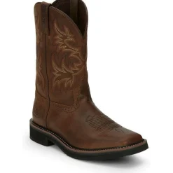 Justin Men's Driller 11" Square Toe Western Work Boot -Brown- SE4681