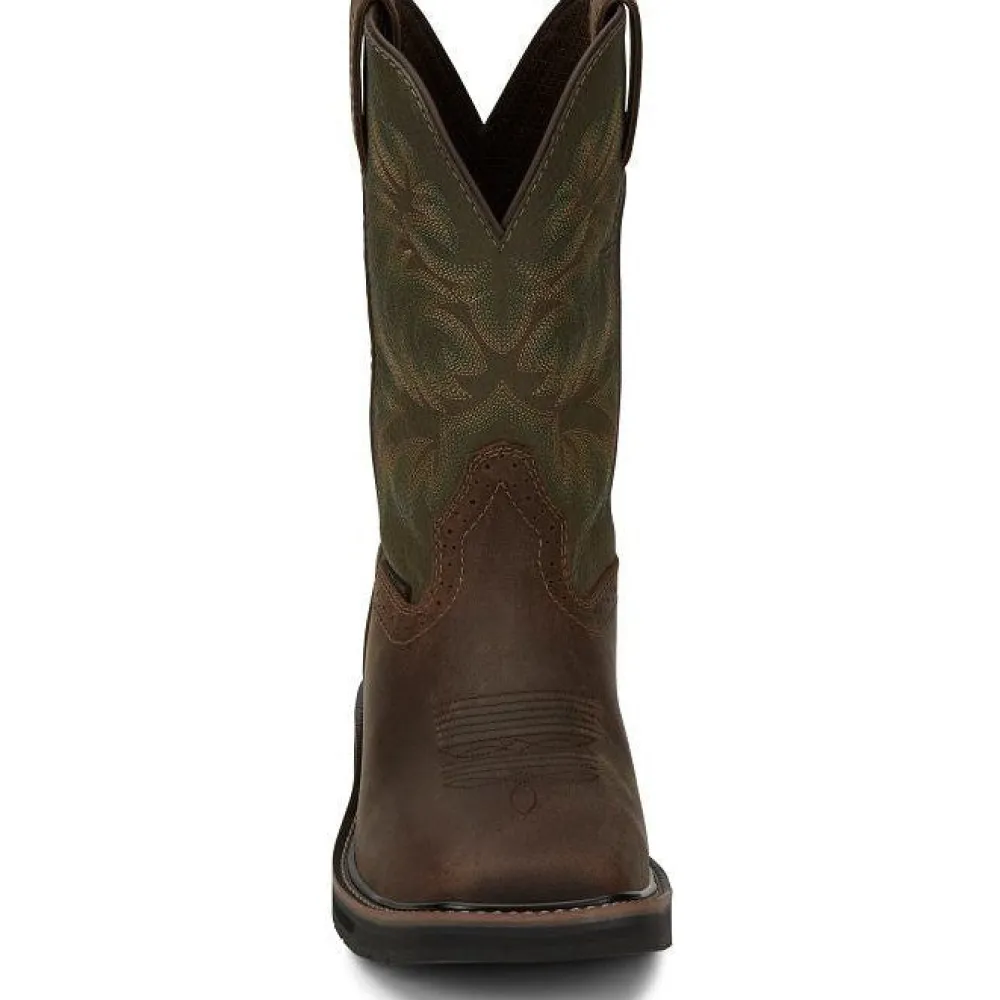 Justin Men's Driller 11" ST Western Work Boot -Brown/Green- SE4688