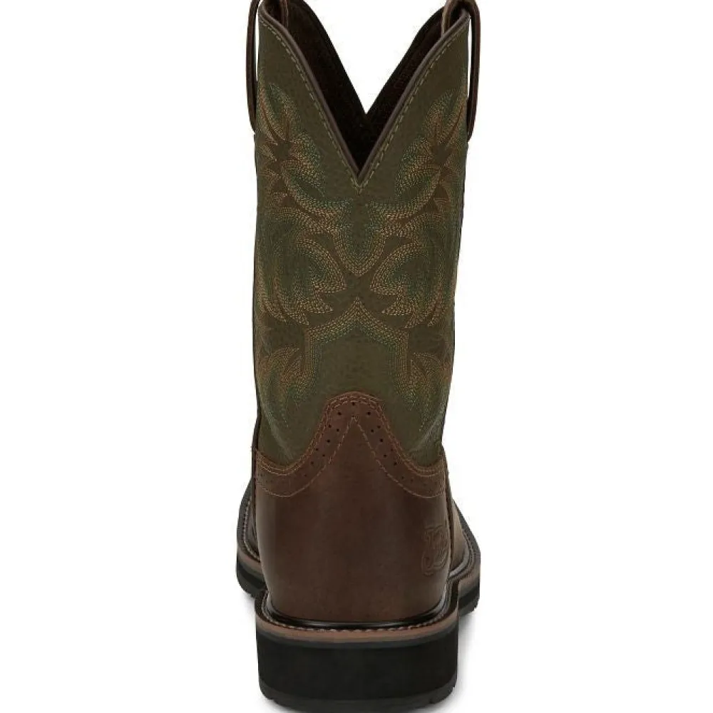 Justin Men's Driller 11" ST Western Work Boot -Brown/Green- SE4688