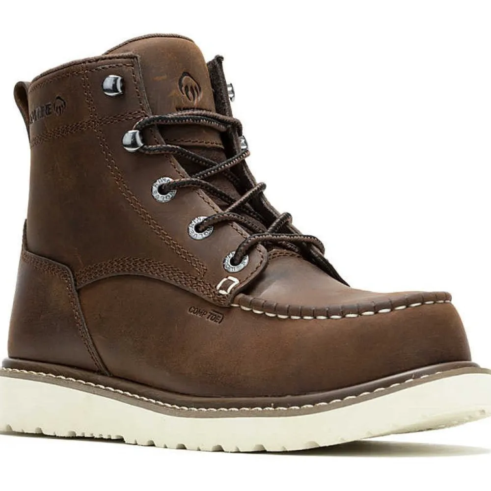 Women Wolverine Women's Trade 6" Comp Toe Wedge Unlined Work Boot- Brown- W241058