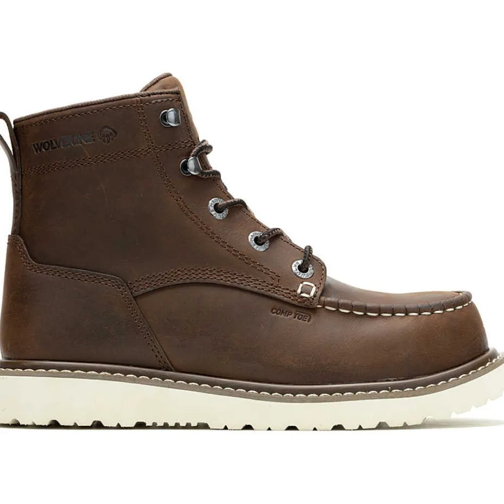 Women Wolverine Women's Trade 6" Comp Toe Wedge Unlined Work Boot- Brown- W241058